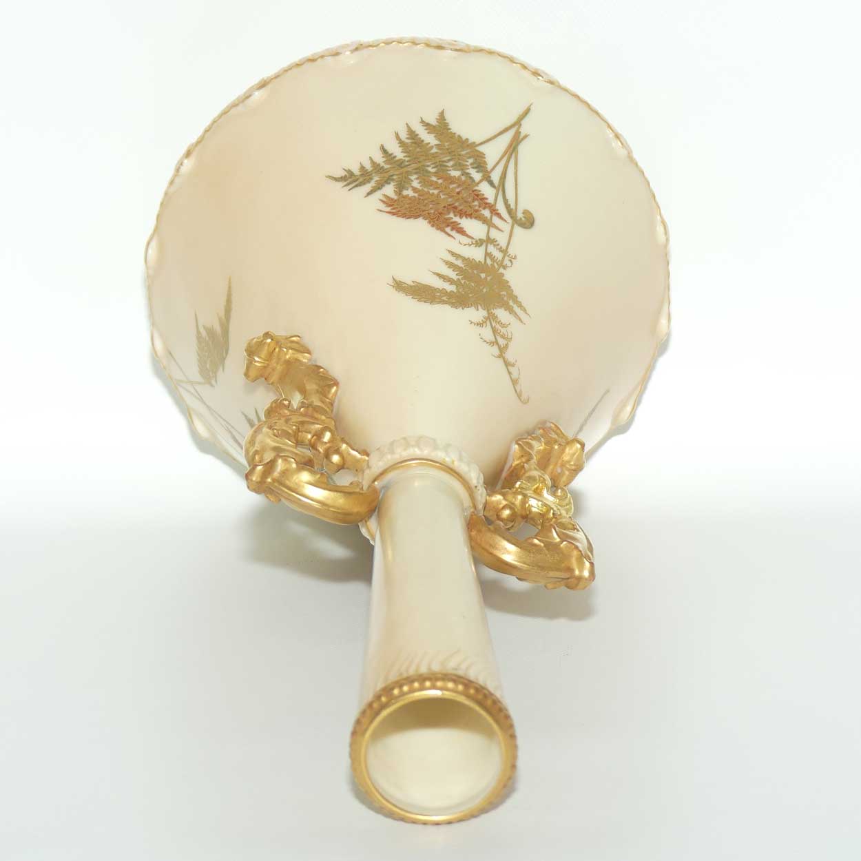 Royal Worcester Blush Ivory hand painted narrow neck vase with fern design