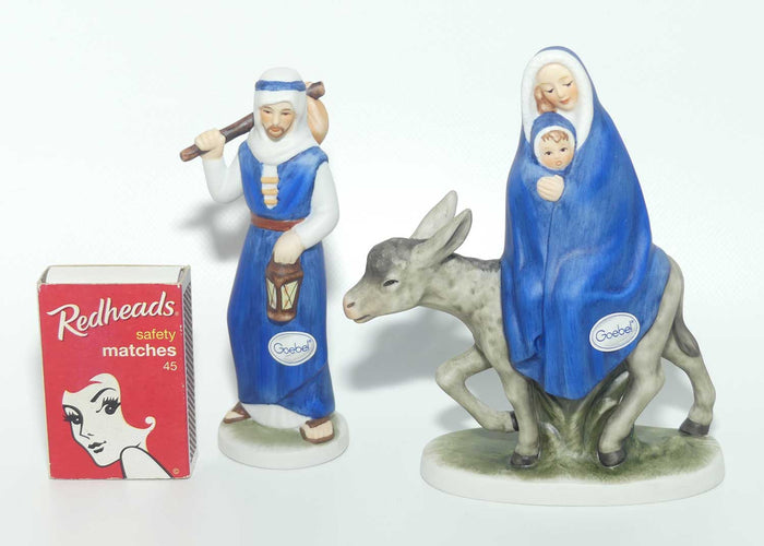 Pair Goebel Nativity figures by Janet Robson | Flight into Egypt | Mary and Baby Jesus and Joseph