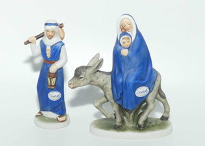 Pair Goebel Nativity figures by Janet Robson | Flight into Egypt | Mary and Baby Jesus and Joseph