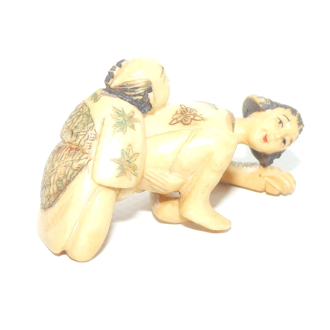 Japanese Carved Ivory Netsuke | Shunga | Erotic | Man and Woman | signed