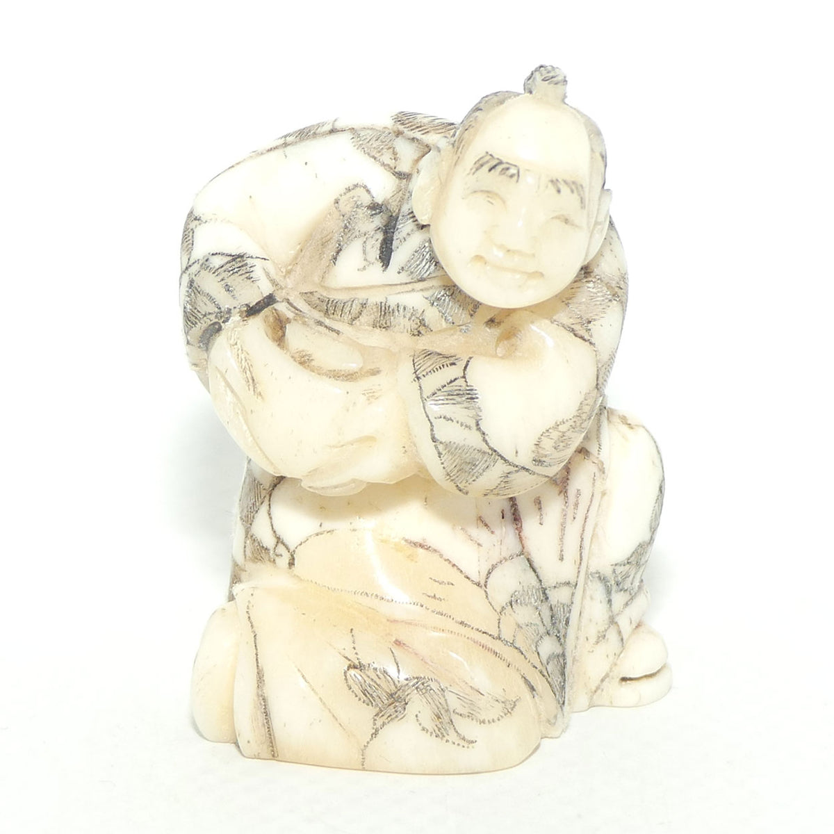 Japanese Carved Bone Netsuke | Old Medicine Man holding Bowl