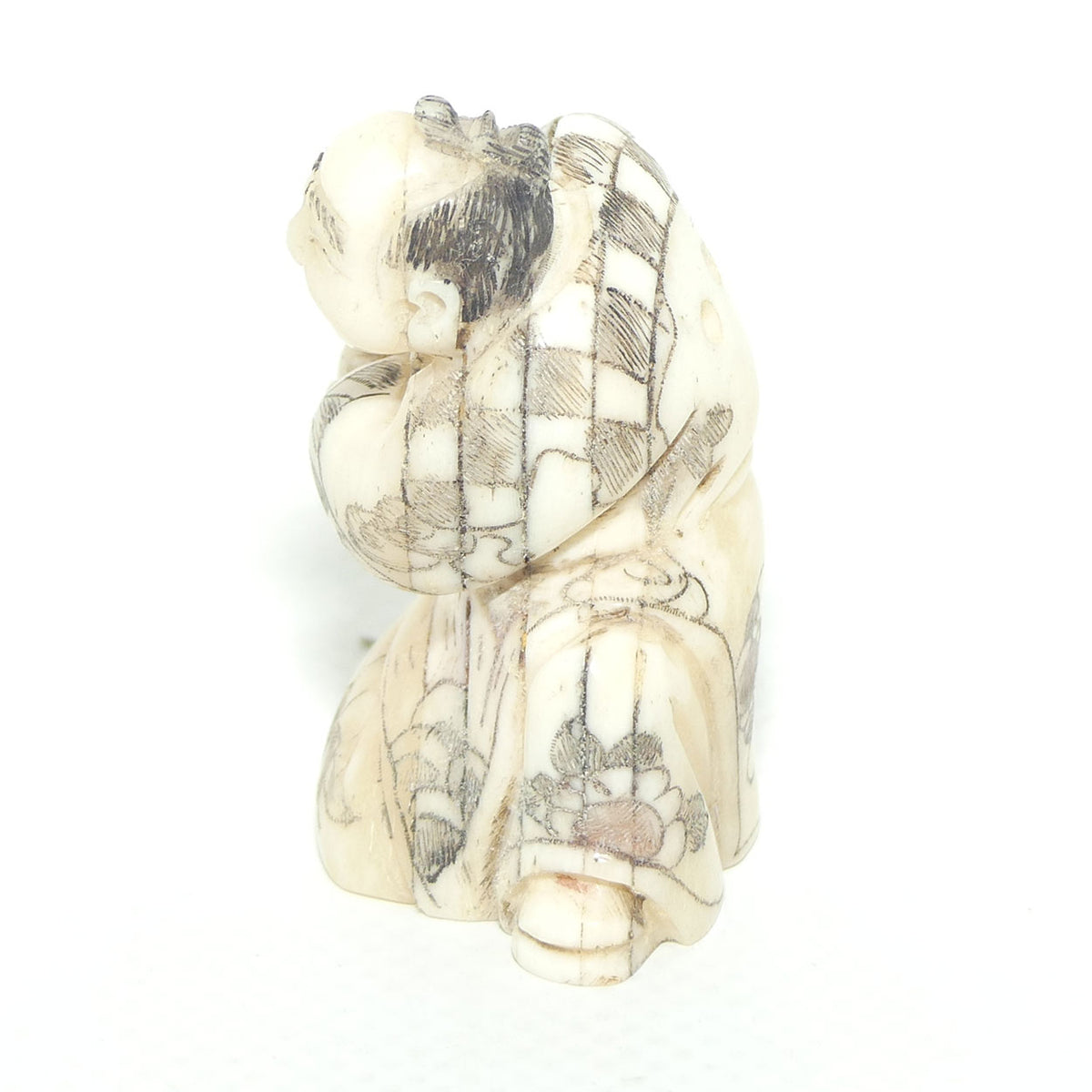 Japanese Carved Bone Netsuke | Old Medicine Man holding Bowl