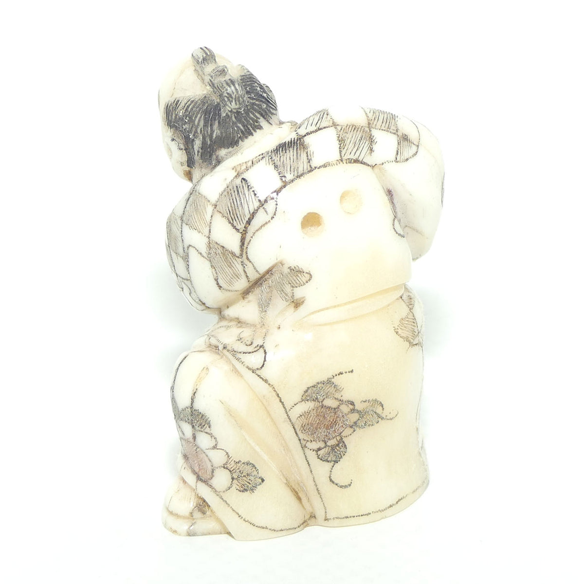 Japanese Carved Bone Netsuke | Old Medicine Man holding Bowl