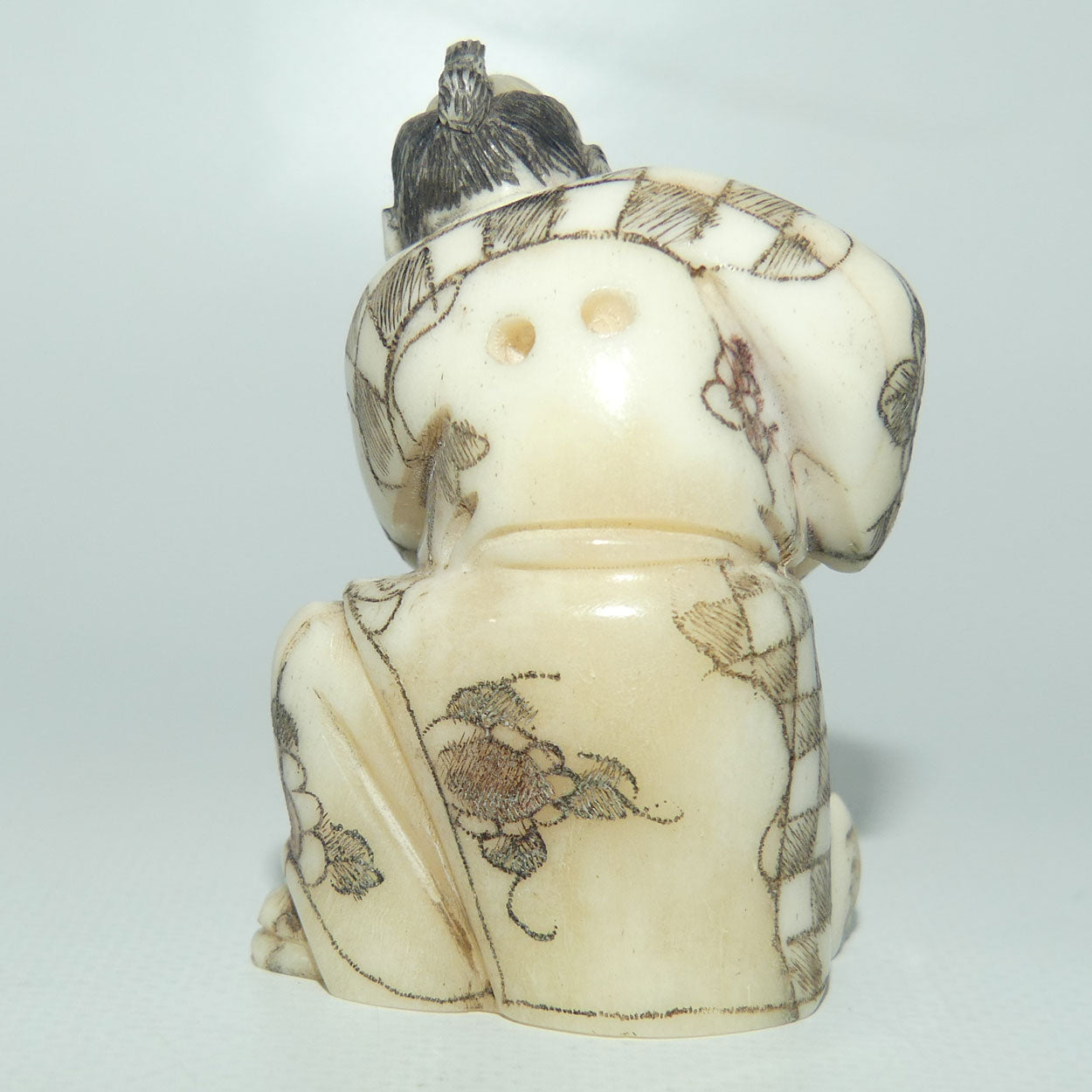 Japanese Carved Bone Netsuke | Old Medicine Man holding Bowl
