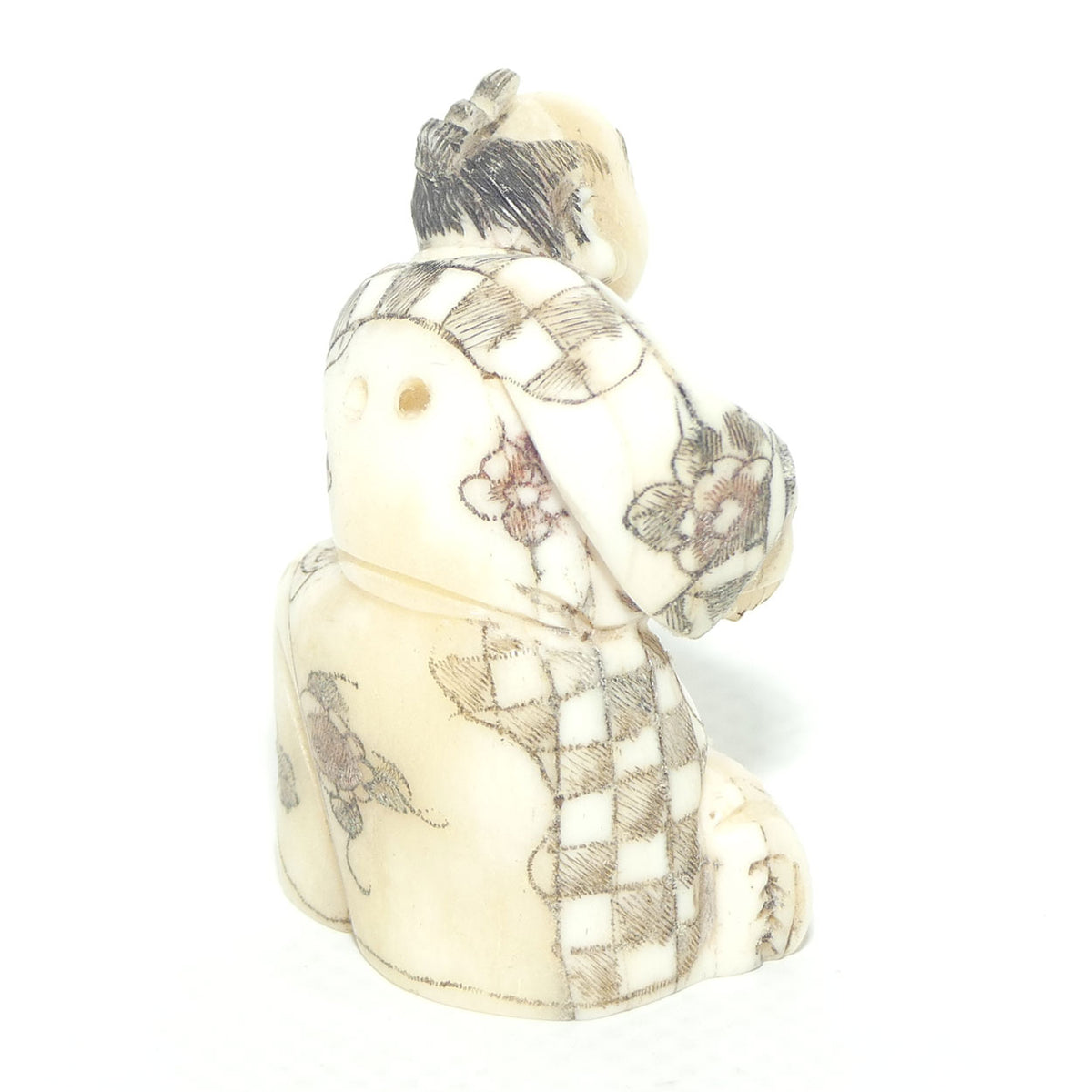 Japanese Carved Bone Netsuke | Old Medicine Man holding Bowl
