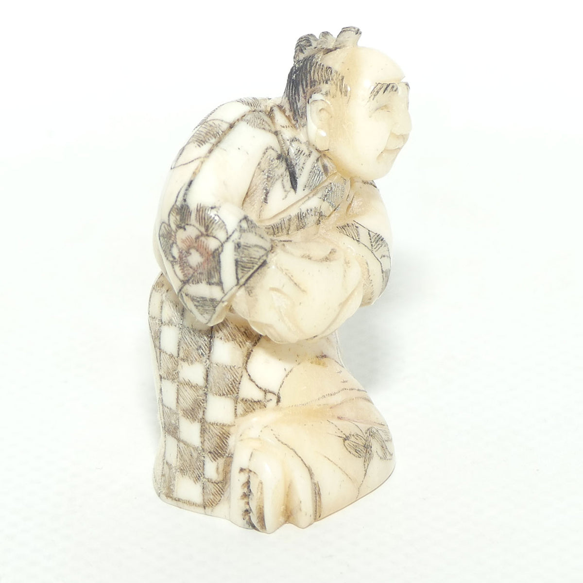 Japanese Carved Bone Netsuke | Old Medicine Man holding Bowl