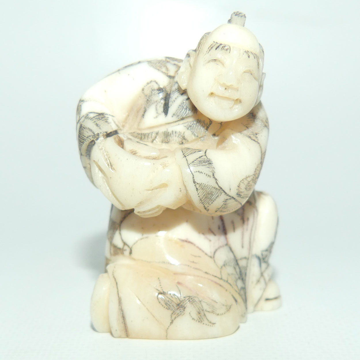 Japanese Carved Bone Netsuke | Old Medicine Man holding Bowl