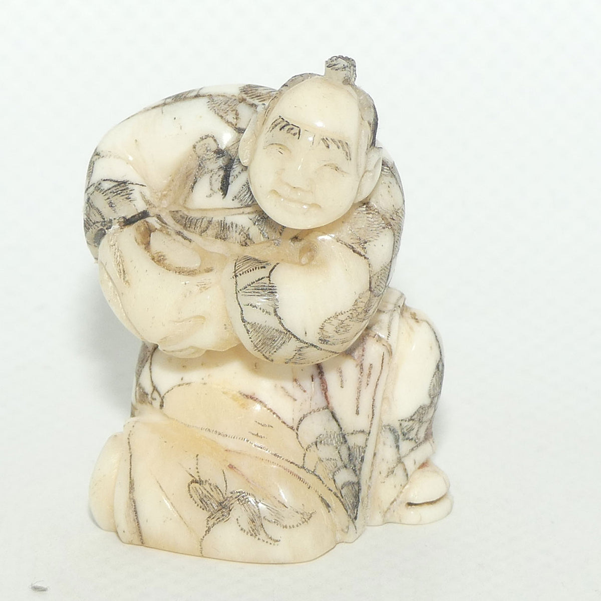 Japanese Carved Bone Netsuke | Old Medicine Man holding Bowl