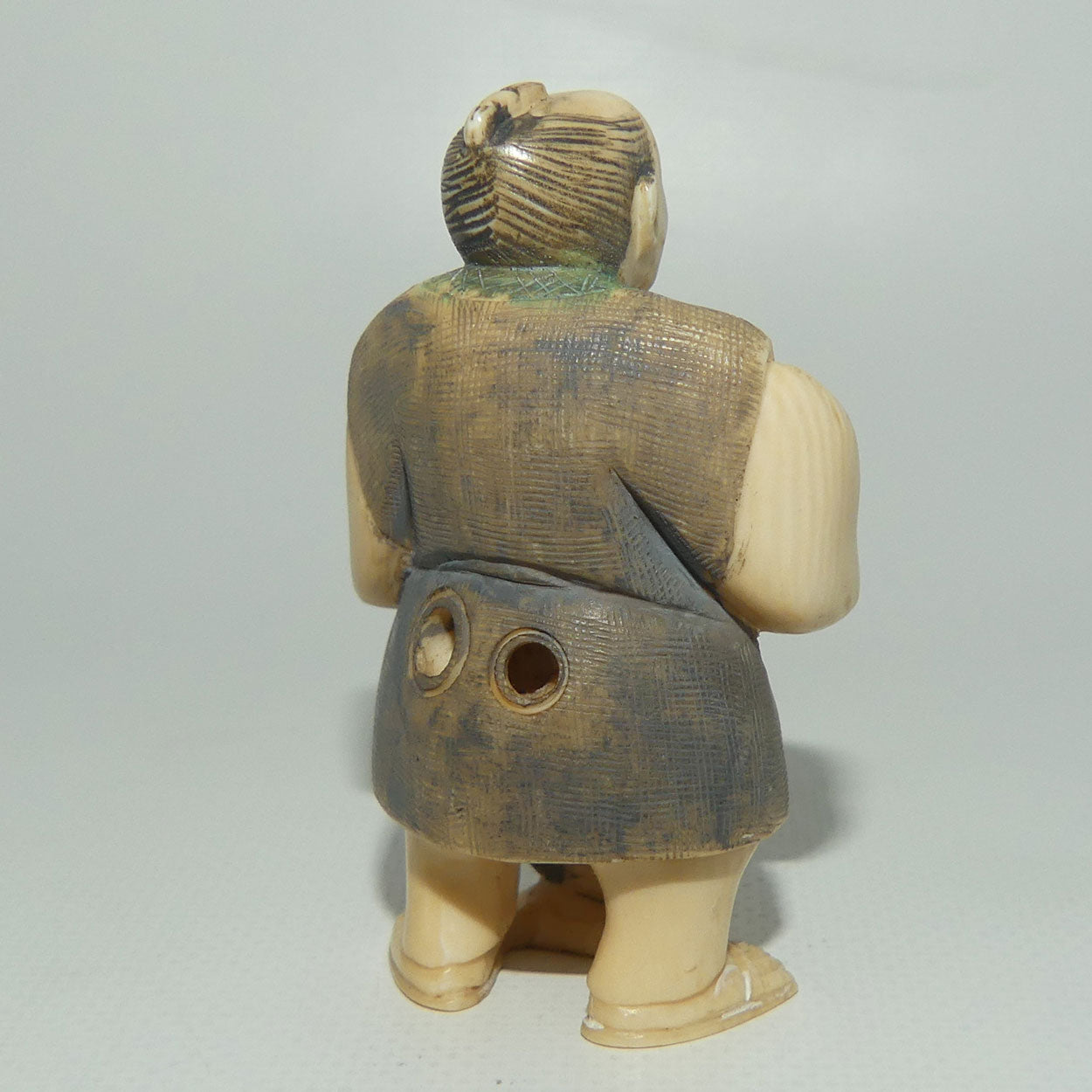 Japanese Carved Ivory Netsuke | Matsutake Mushroom Gatherer | Grey Robe | signed