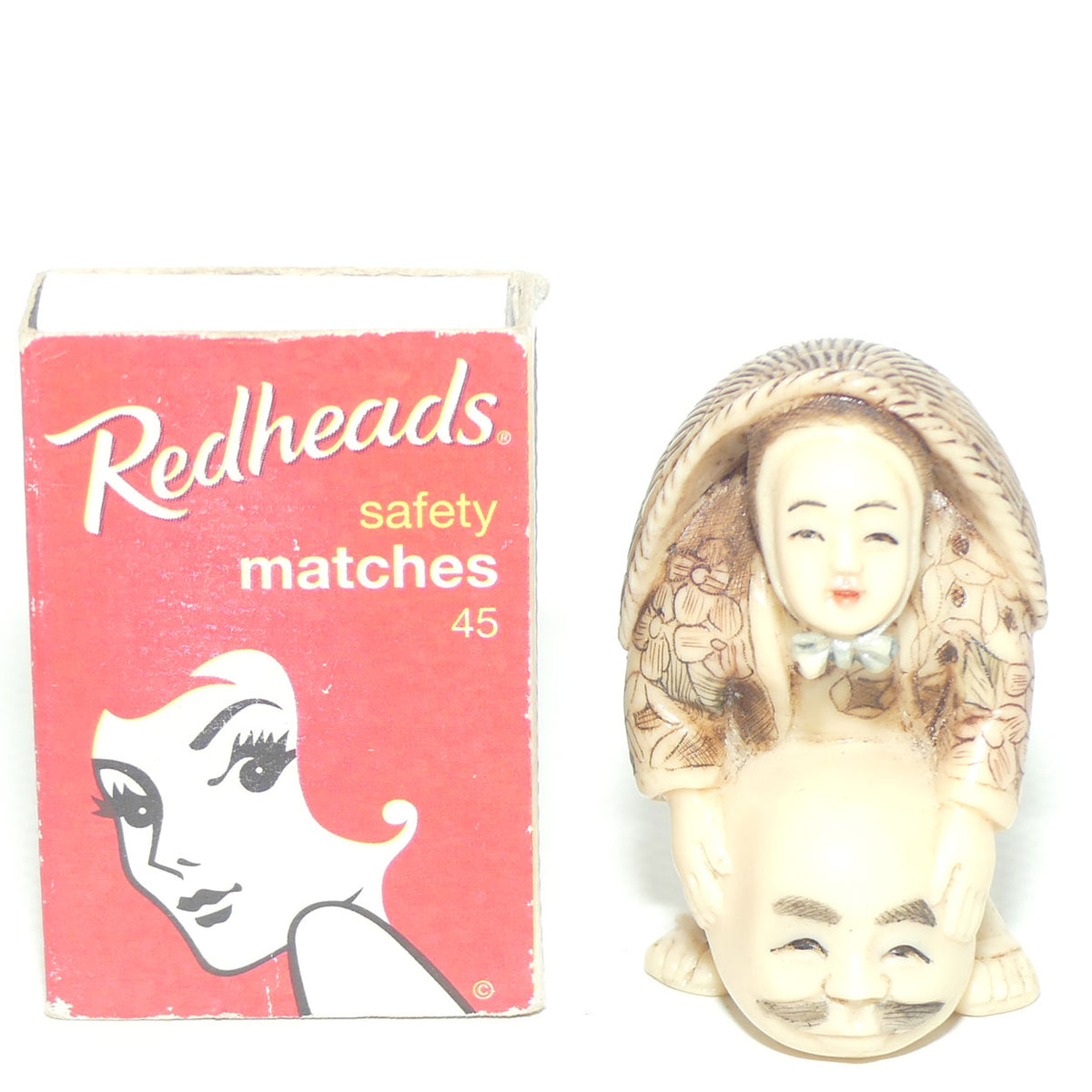 Vintage Japanese Carved Resin Netsuke | Woman with Mask