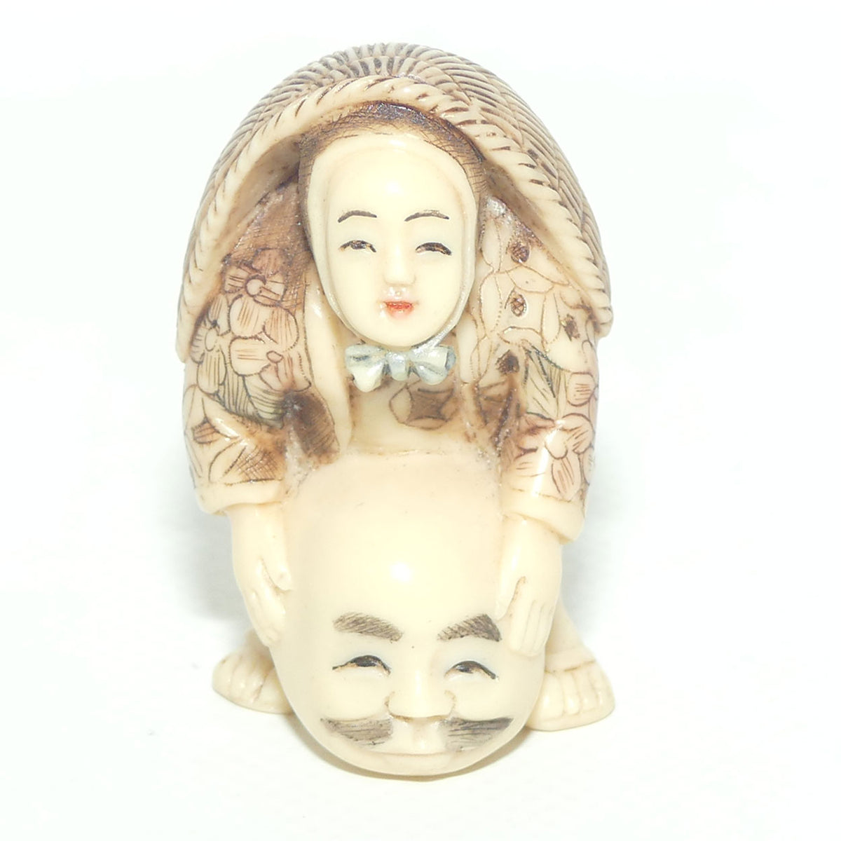 Vintage Japanese Carved Resin Netsuke | Woman with Mask