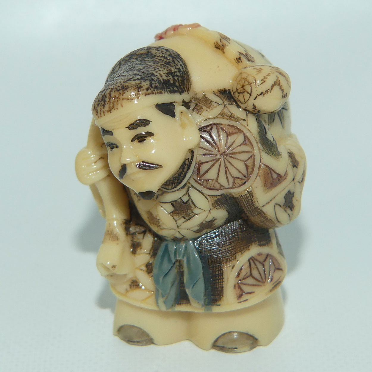 Vintage Japanese Carved Resin Netsuke | Man Carrying Sack