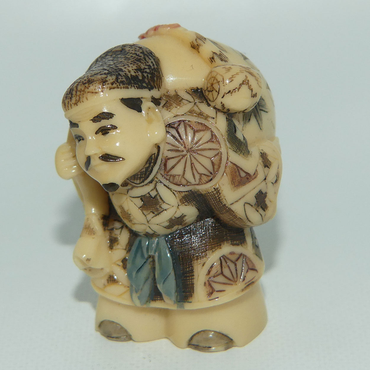 Vintage Japanese Carved Resin Netsuke | Man Carrying Sack