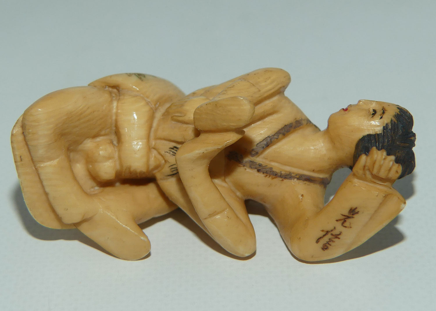 Japanese Carved Ivory Netsuke | Shunga | Erotic | Man and Woman | signed