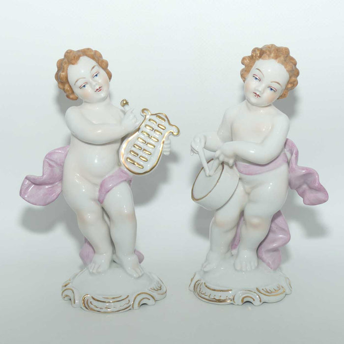 Neutettau Porcelain Bavaria | Pair of Putti figures | One with Drums | One with Harp