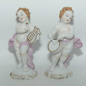 Neutettau Porcelain Bavaria | Pair of Putti figures | One with Drums | One with Harp