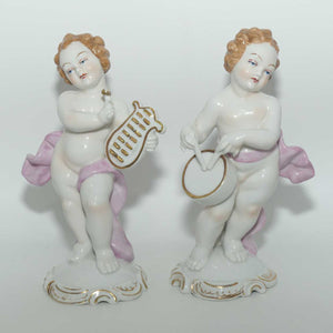 Neutettau Porcelain Bavaria | Pair of Putti figures | One with Drums | One with Harp