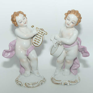 Neutettau Porcelain Bavaria | Pair of Putti figures | One with Drums | One with Harp