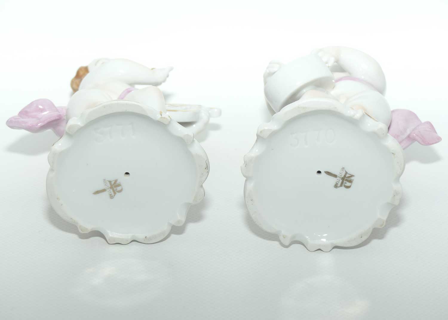 Neutettau Porcelain Bavaria | Pair of Putti figures | One with Drums | One with Harp