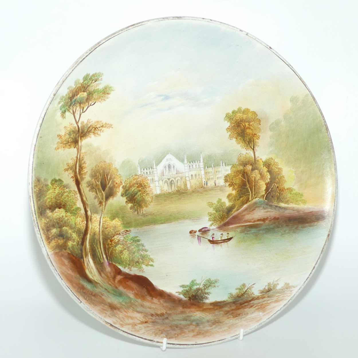 nglish Staffordshire plaque with hand painted Newstead Abbey scene signed Henry Harry Sampson Hancock 1902