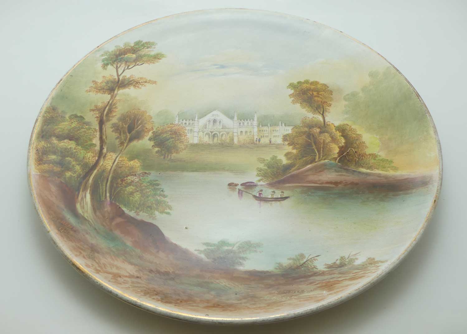 nglish Staffordshire plaque with hand painted Newstead Abbey scene signed Henry Harry Sampson Hancock 1902