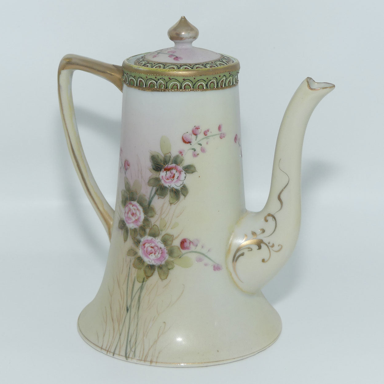 Vintage Hand Painted Nippon Floral and Gilt Jewelled 3 piece coffee set