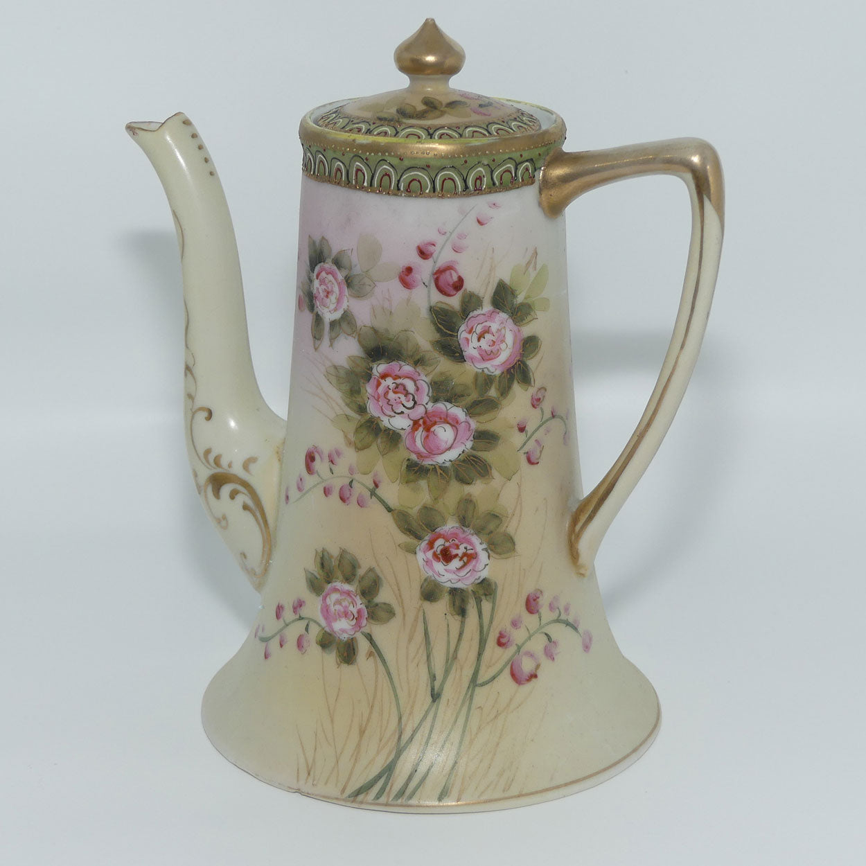 Vintage Hand Painted Nippon Floral and Gilt Jewelled 3 piece coffee set