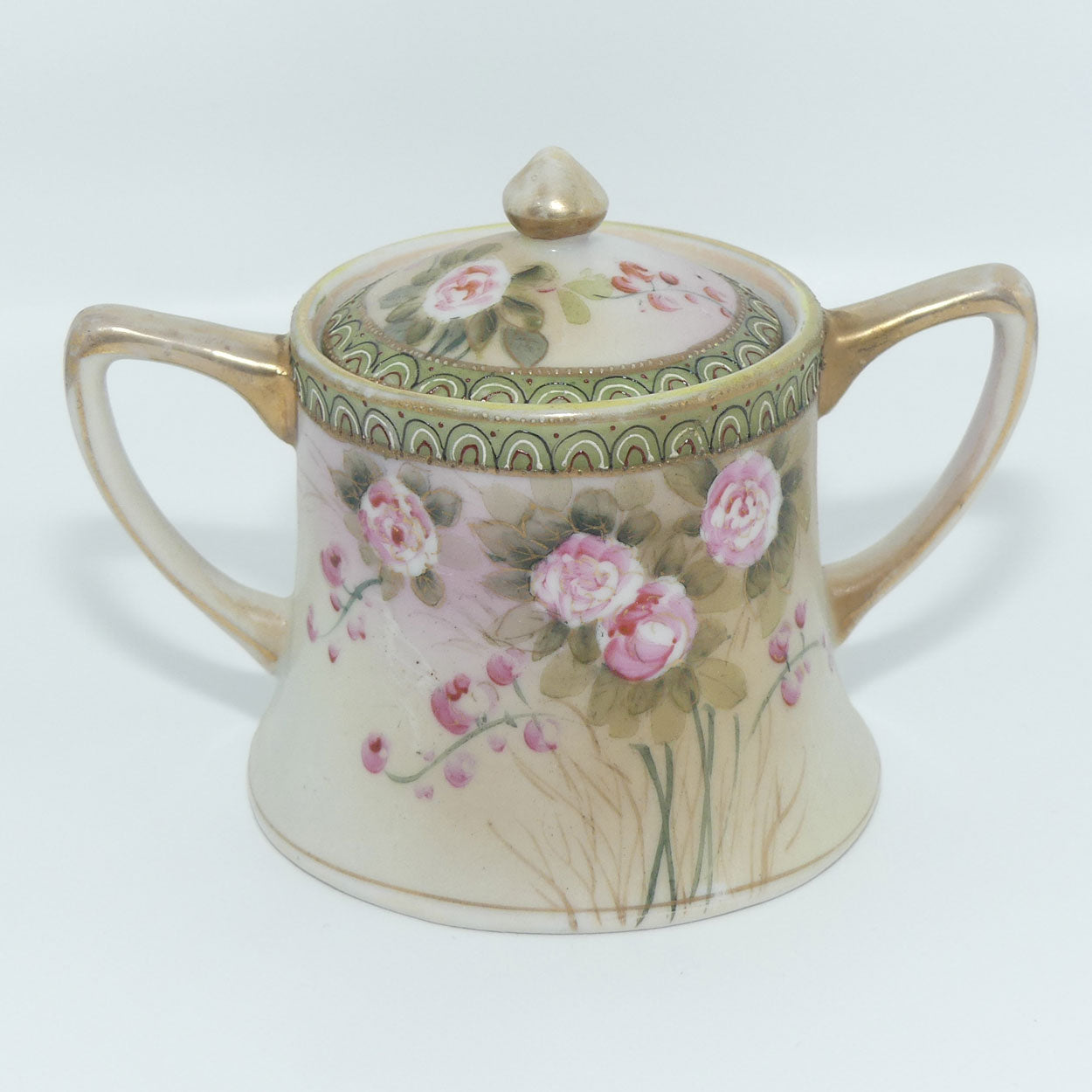 Vintage Hand Painted Nippon Floral and Gilt Jewelled 3 piece coffee set