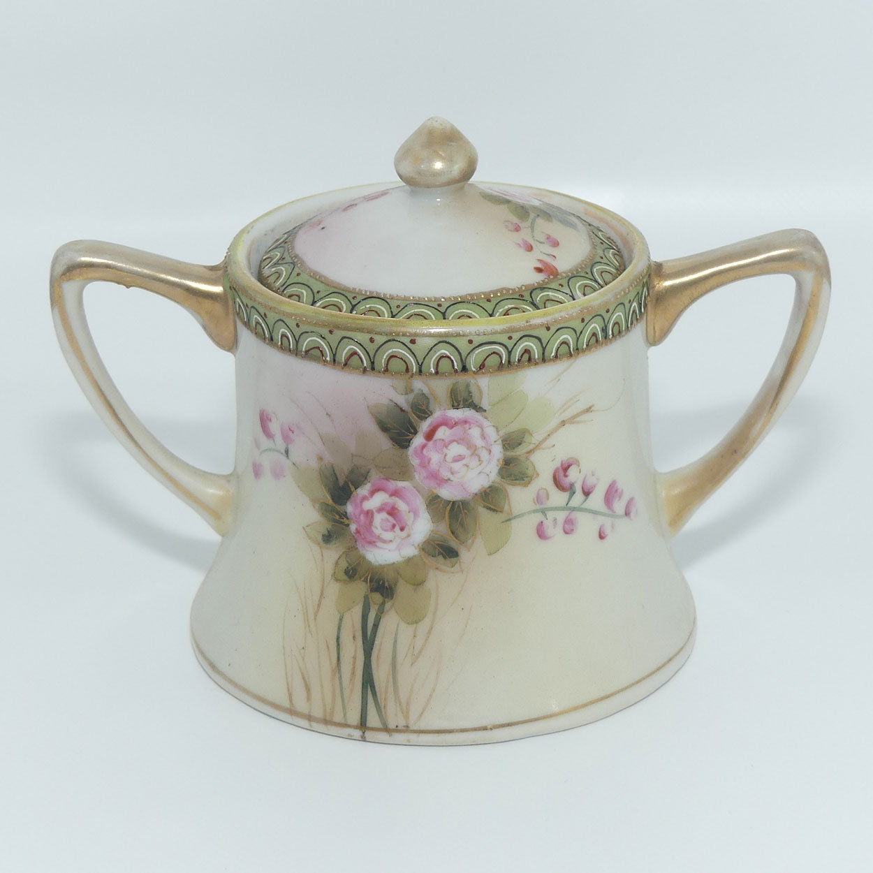 Vintage Hand Painted Nippon Floral and Gilt Jewelled 3 piece coffee set