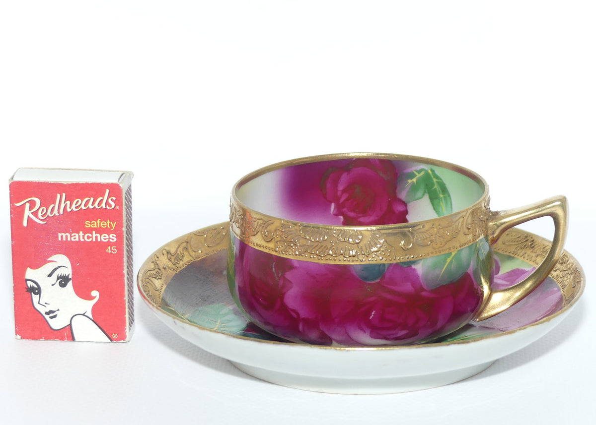 Vintage Hand Painted Nippon Floral and Gilt Jewelled tea duo