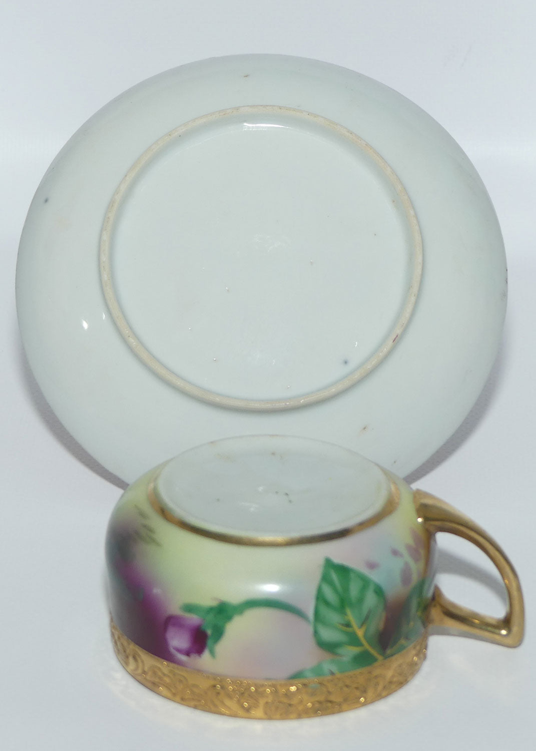 Vintage Hand Painted Nippon Floral and Gilt Jewelled tea duo