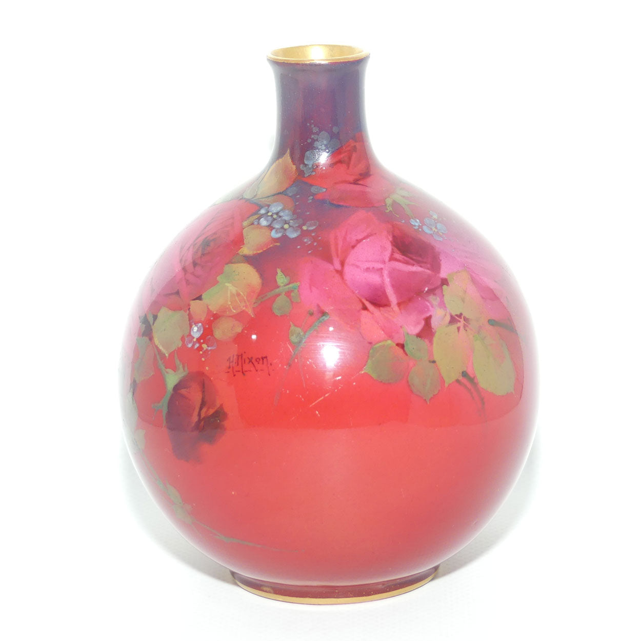 Rare Royal Doulton Oriflamme glaze Hand Painted on Glaze Roses vase by Harry Nixon