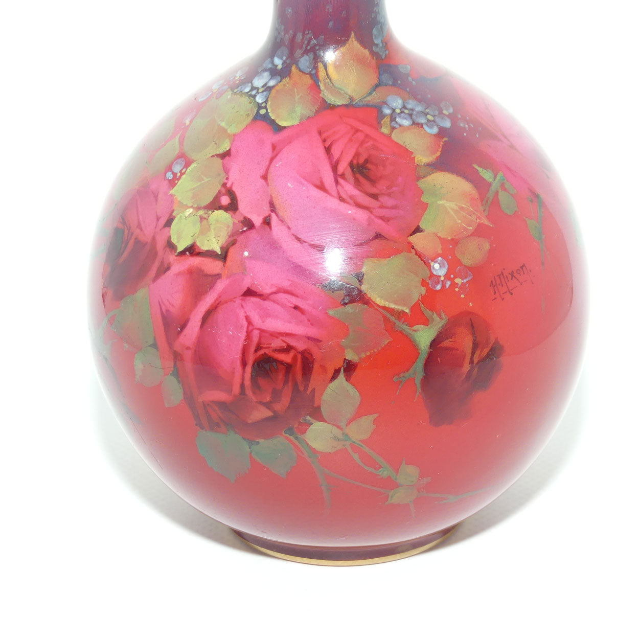 Rare Royal Doulton Oriflamme glaze Hand Painted on Glaze Roses vase by Harry Nixon