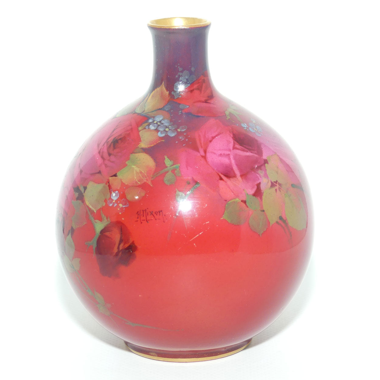 Rare Royal Doulton Oriflamme glaze Hand Painted on Glaze Roses vase by Harry Nixon