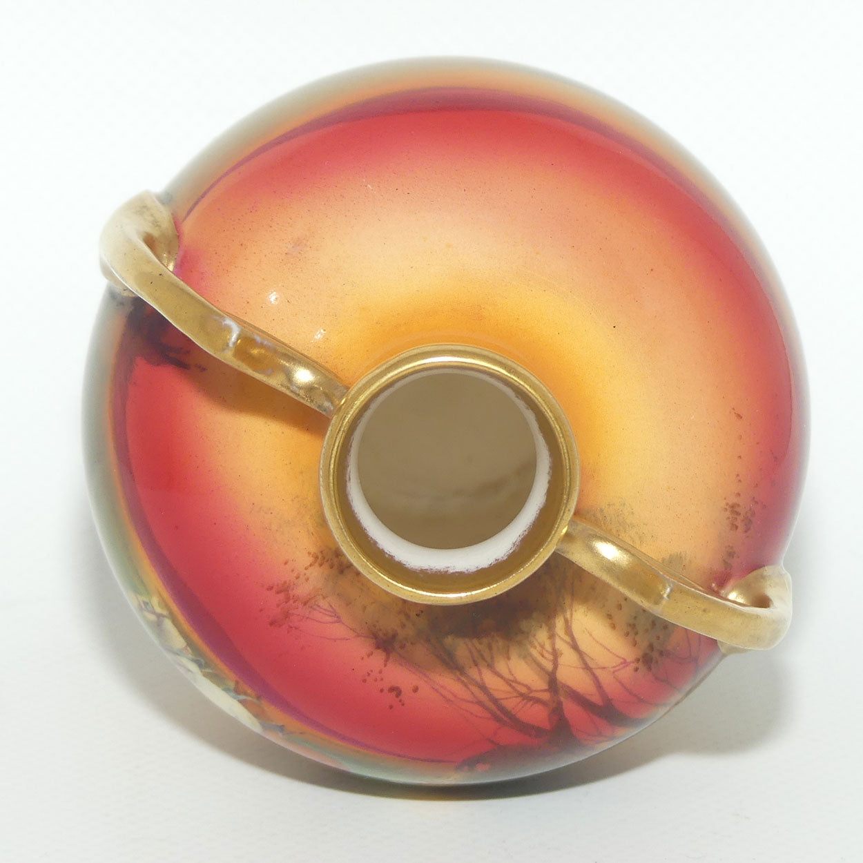 Royal Doulton hand painted Ploughing gilt twin handled vase (H Nixon)