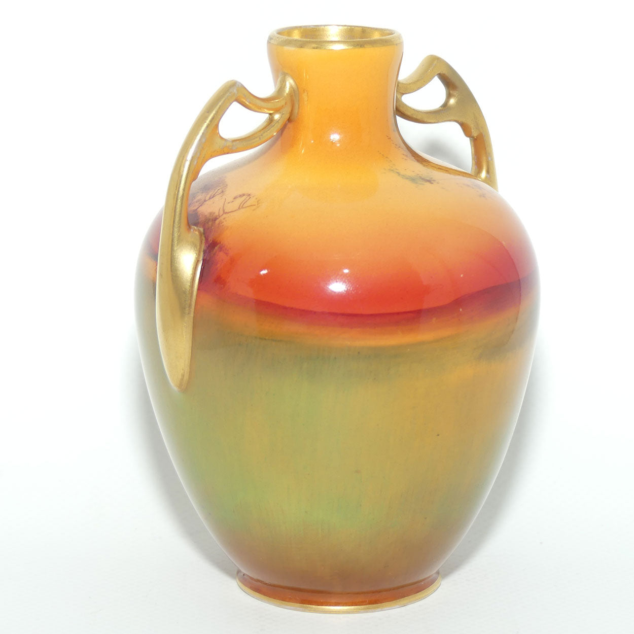 Royal Doulton hand painted Ploughing gilt twin handled vase | H Nixon | #2