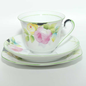 Noritake finely decorated Roses trio | Green and Black trim