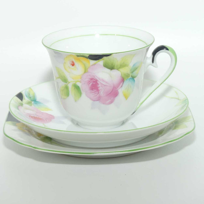 Noritake finely decorated Roses trio | Green and Black trim