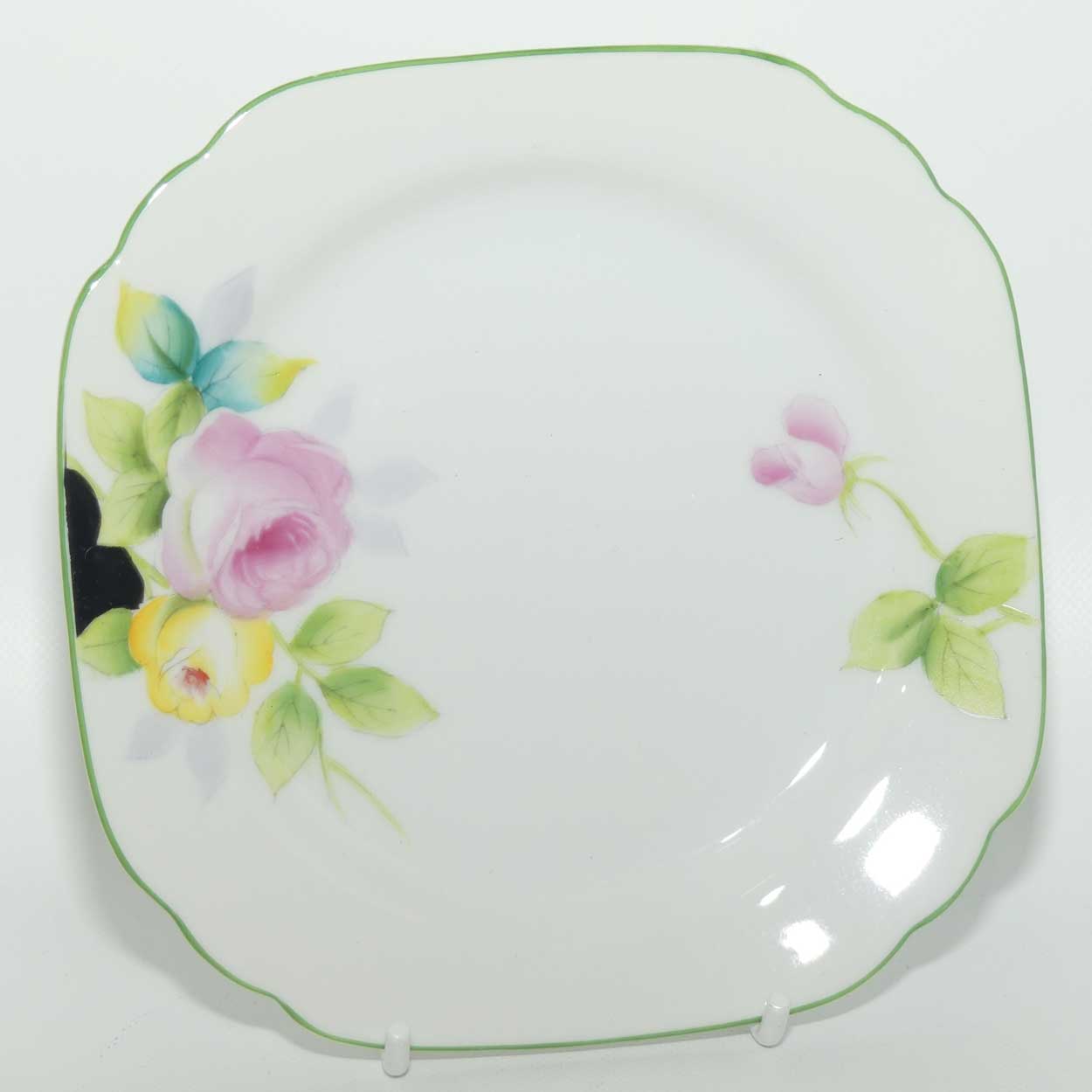 Noritake finely decorated Roses trio | Green and Black trim