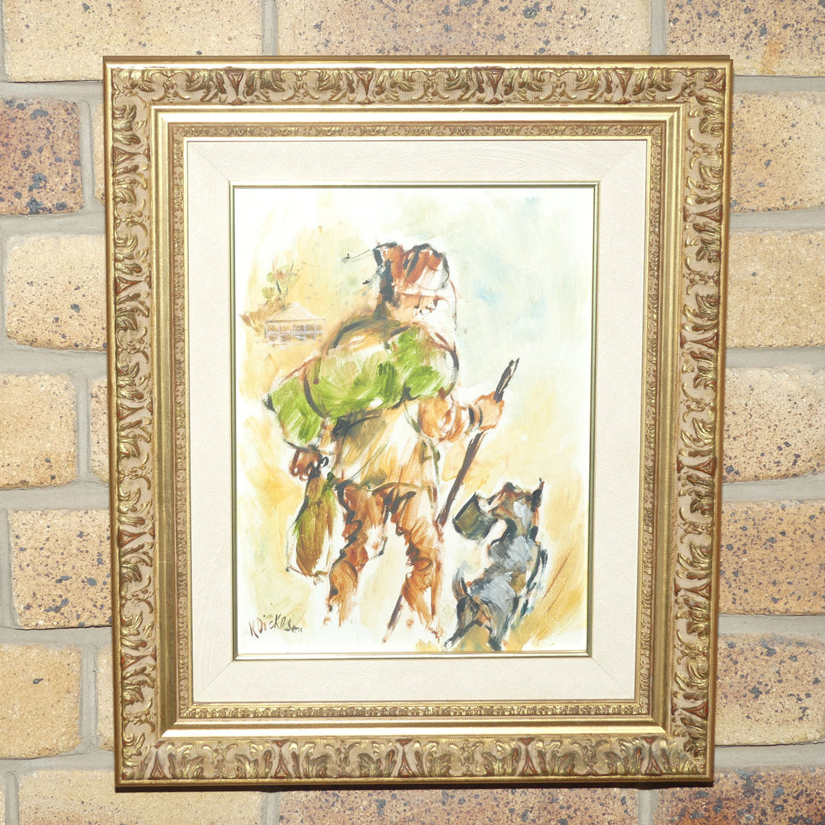Original Oil on Board | Gilt Framed | Swagman and Dog | Norma Dickason