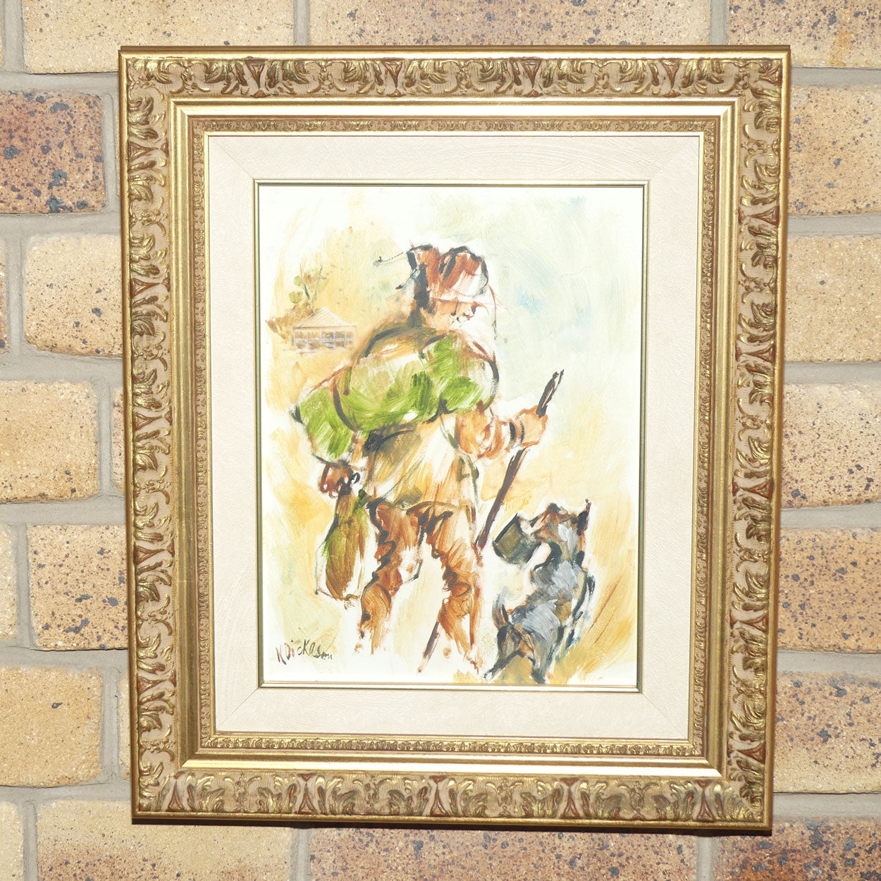Original Oil on Board | Gilt Framed | Swagman and Dog | Norma Dickason