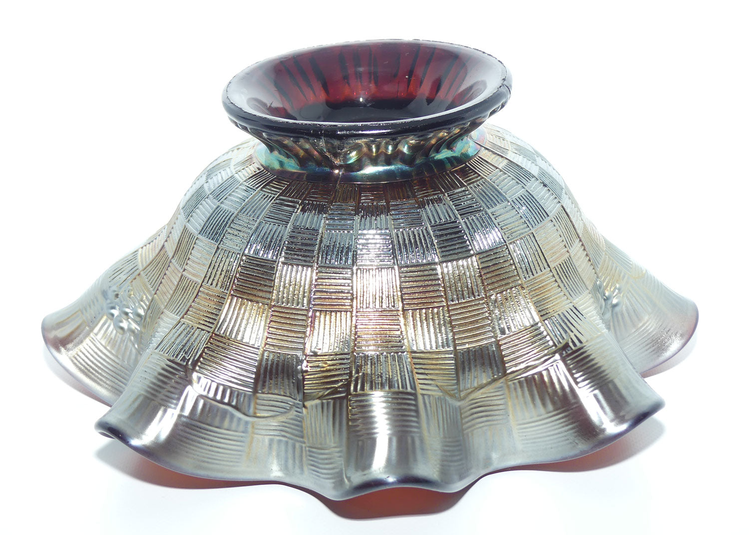 Northwood Carnival Glass Plum colour Cherries and Pears bowl | Lattice exterior