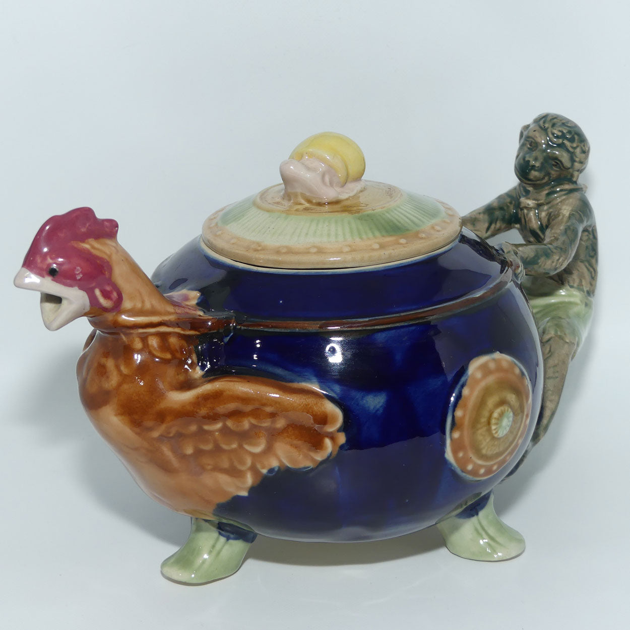 English Pottery Novelty Cockerel and Monkey Tea Pot