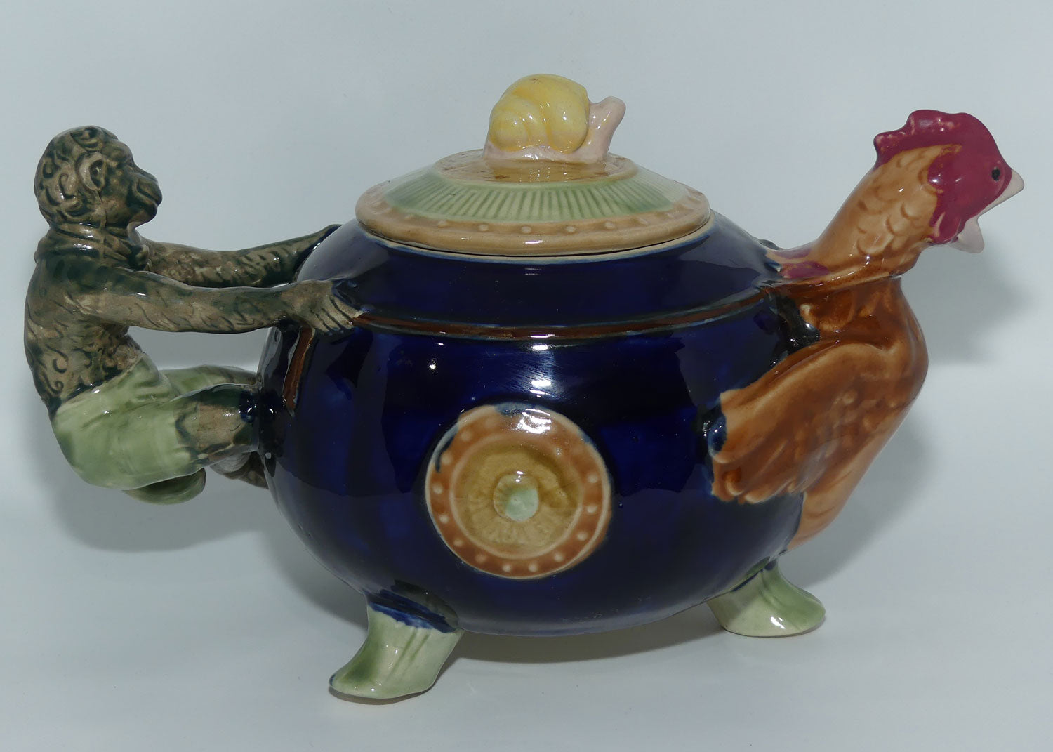 English Pottery Novelty Cockerel and Monkey Tea Pot