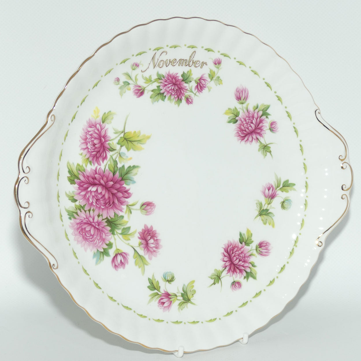Royal Albert Bone China England | Flower of the Month series | #11 | November Chrysanthemum tab handle cake plate