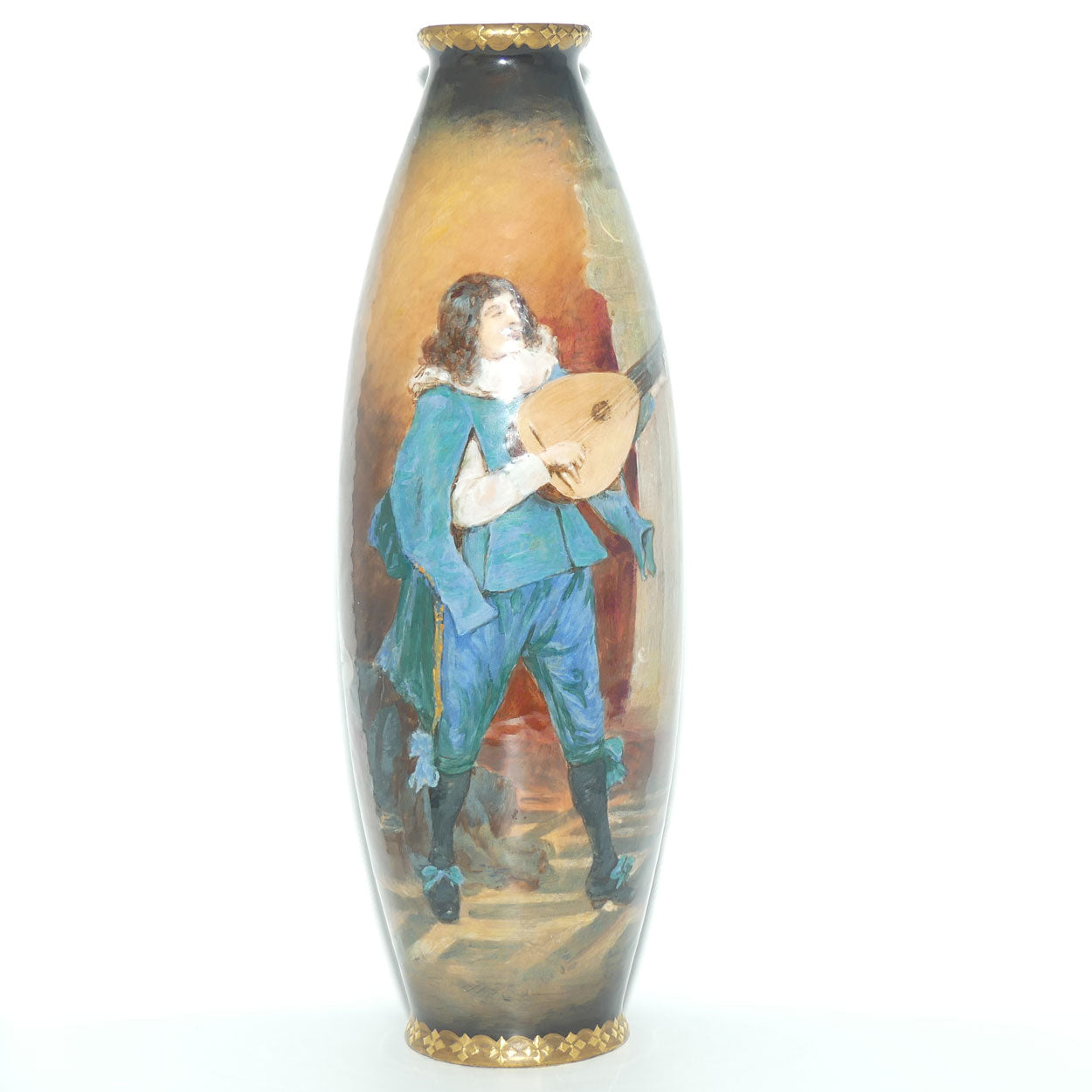 Royal Doulton Tavern Scene Man with Lute hand painted vase by Walter Nunn