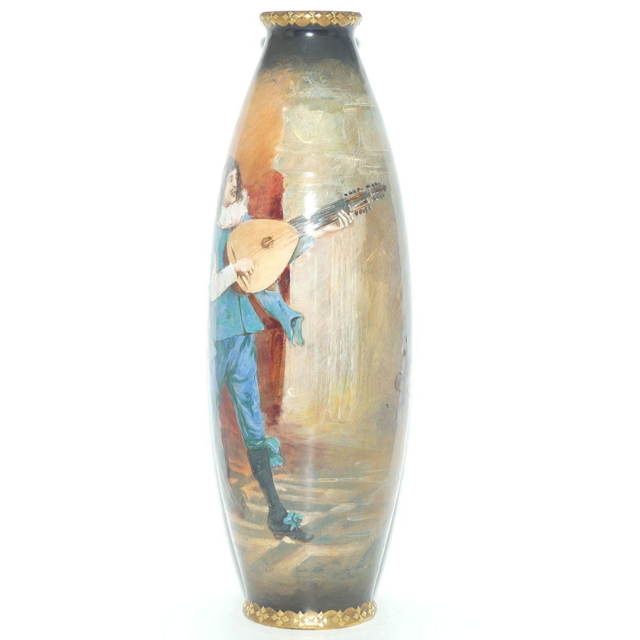 Royal Doulton Tavern Scene Man with Lute hand painted vase by Walter Nunn