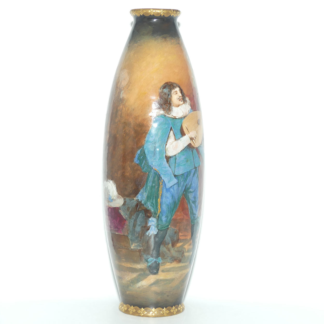 Royal Doulton Tavern Scene Man with Lute hand painted vase by Walter Nunn