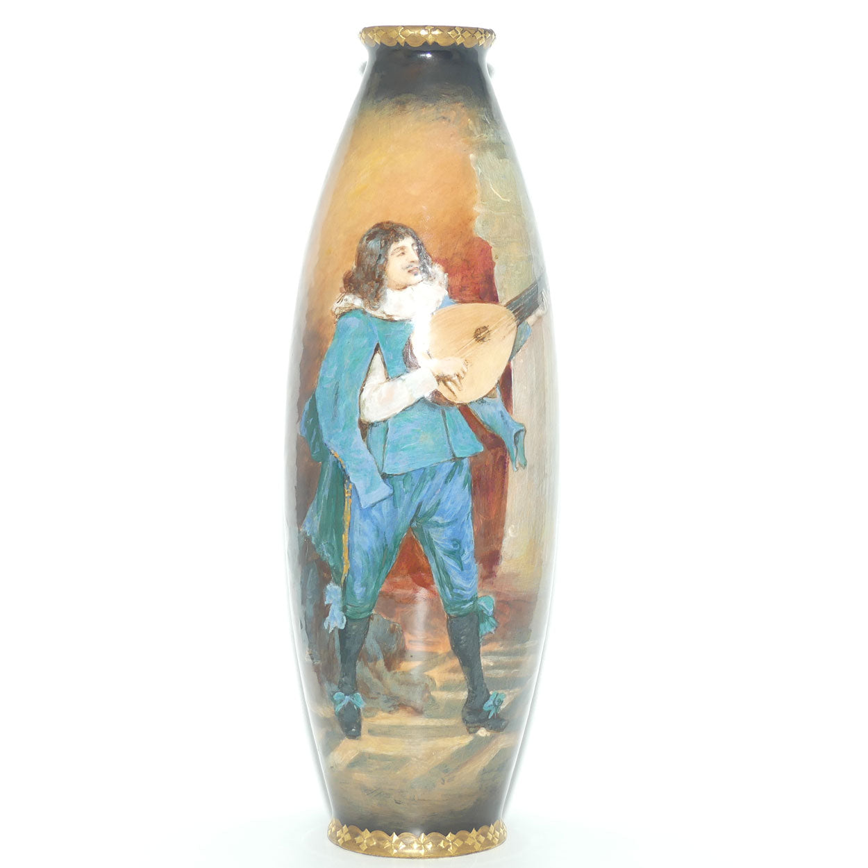 Royal Doulton Tavern Scene Man with Lute hand painted vase by Walter Nunn