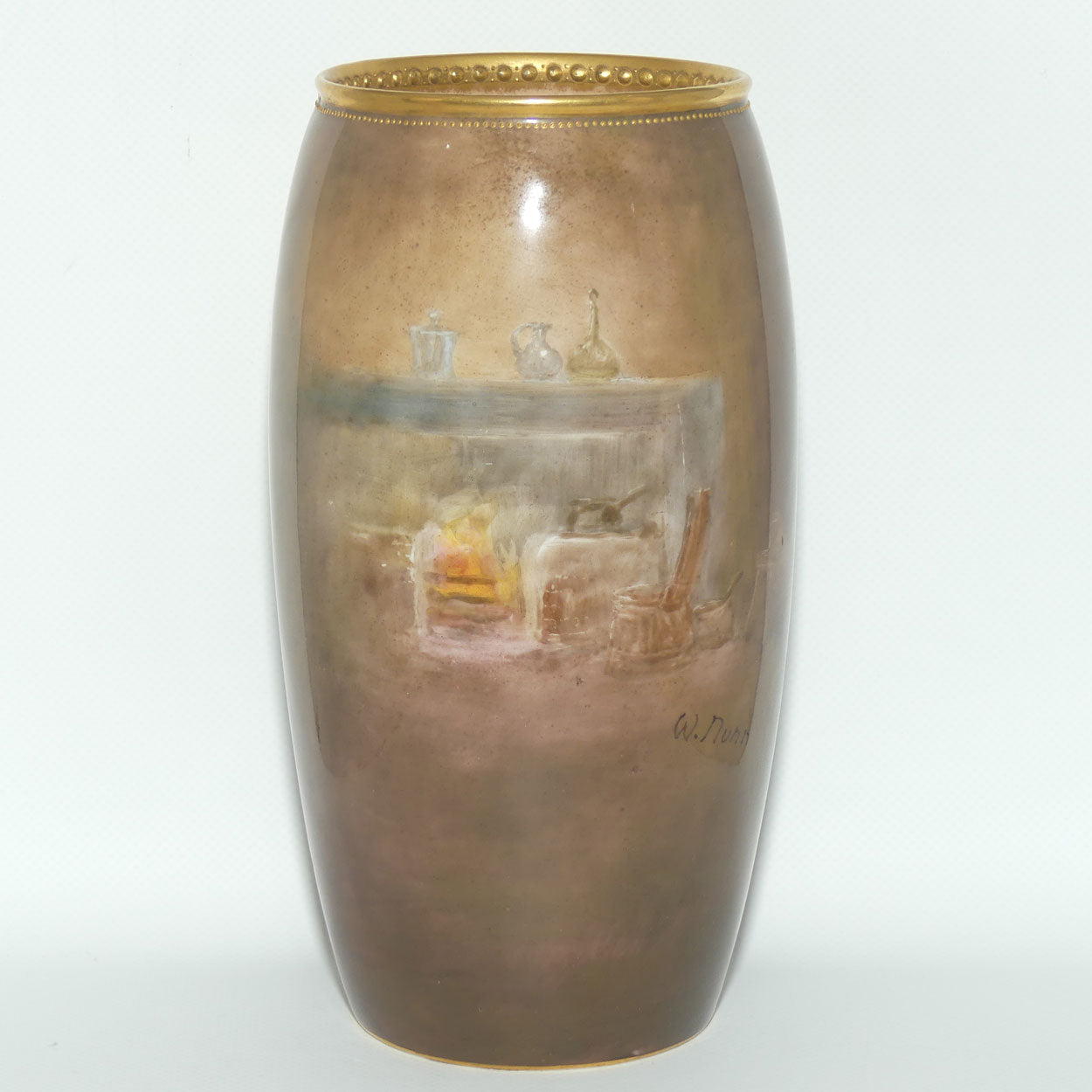 Royal Doulton Tavern scene hand painted cylinder vase |W Nunn|